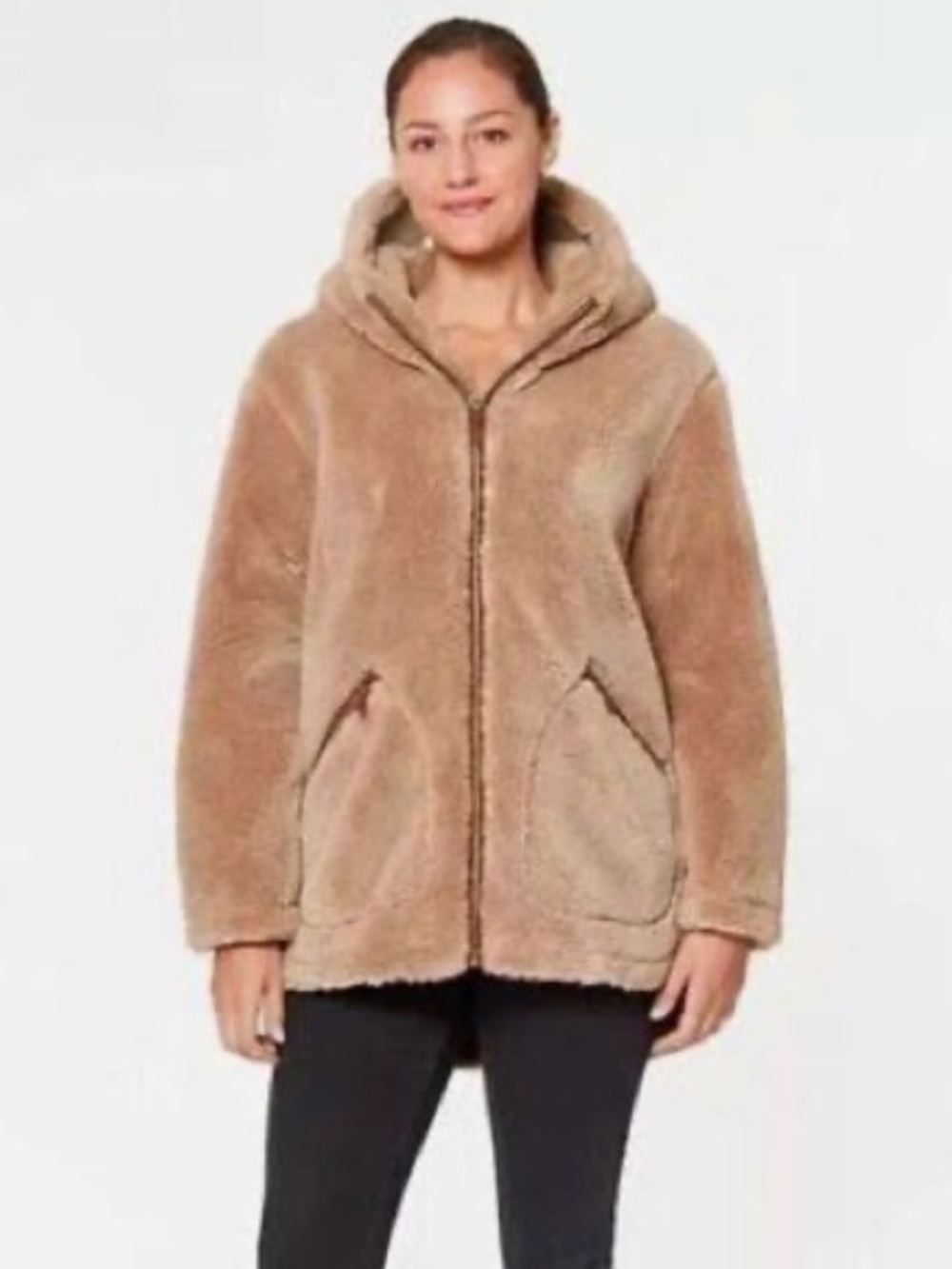 Koolaburra by UGG Womens Tan Sherpa Fleece Hooded Jacket Coat Full Zip - Size L